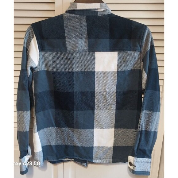 Cabelas Blue Plaid Button-Up Jacket With Side Pockets L/G Cotton Blend Long Slee - Picture 3 of 8